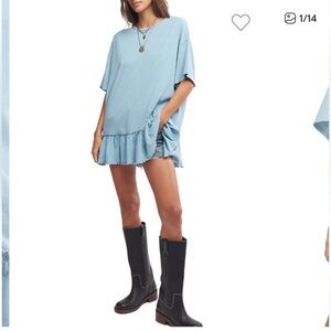 Free People We The Free Blue Casual drop waist t-shirt with ruffled hemline S